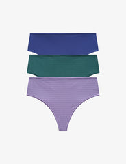 Blue, Green Stripe & Purple Stripe High Waist Thong 3 Pack Box - Thirdlove for sale
