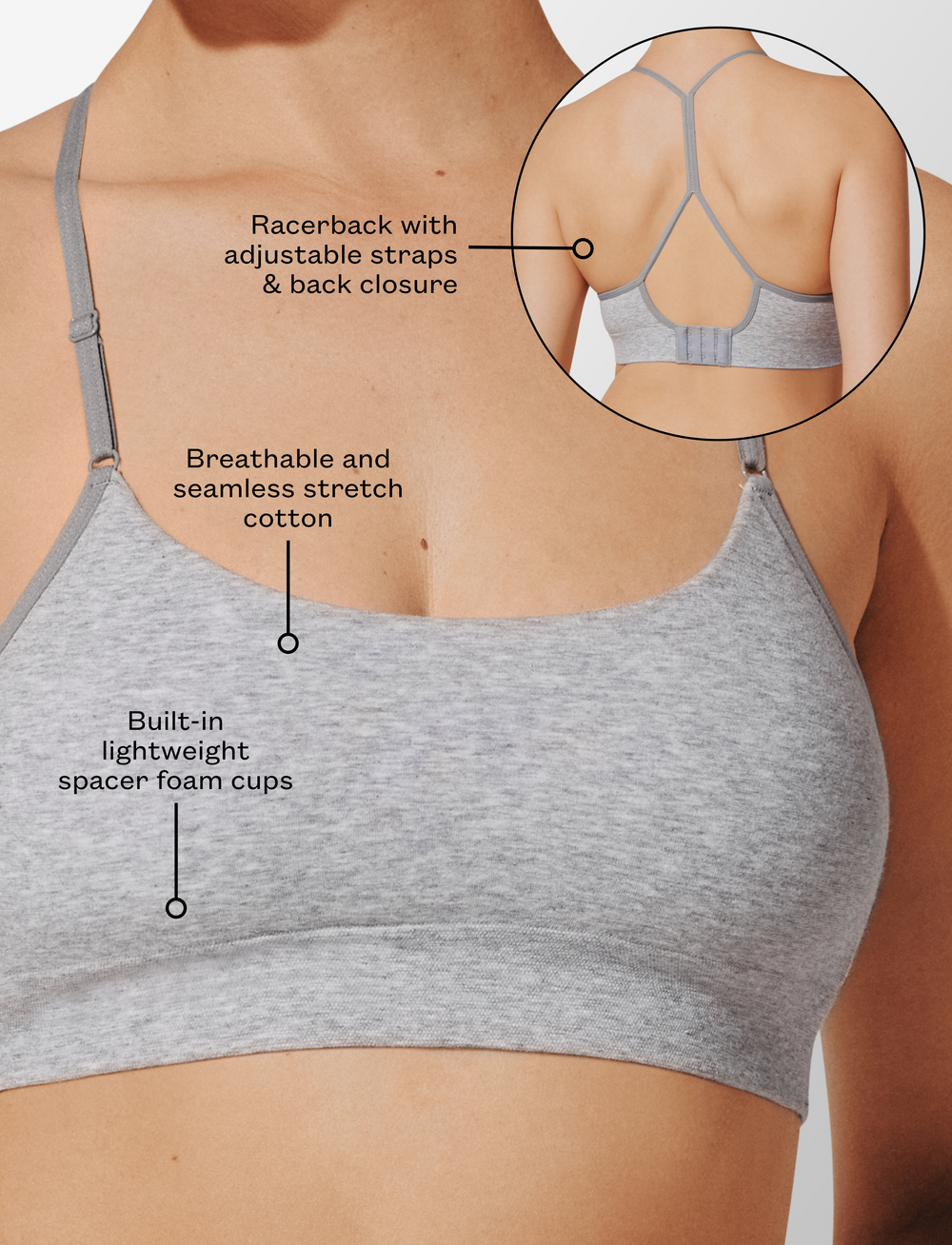 Heather Gray Seamless Cloud Cotton Wireless Bralette - Thirdlove sale