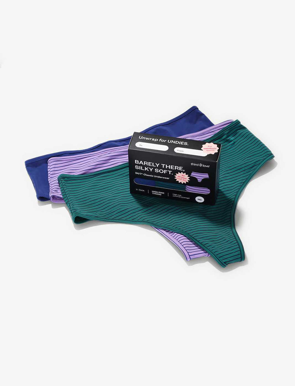 Blue, Green Stripe & Purple Stripe High Waist Thong 3 Pack Box - Thirdlove for sale